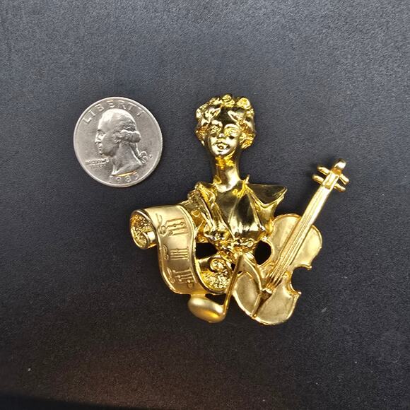AJC Music Composer Brooch Violin Sheet Music Gold Tone Musician Gift - Picture 5 of 8